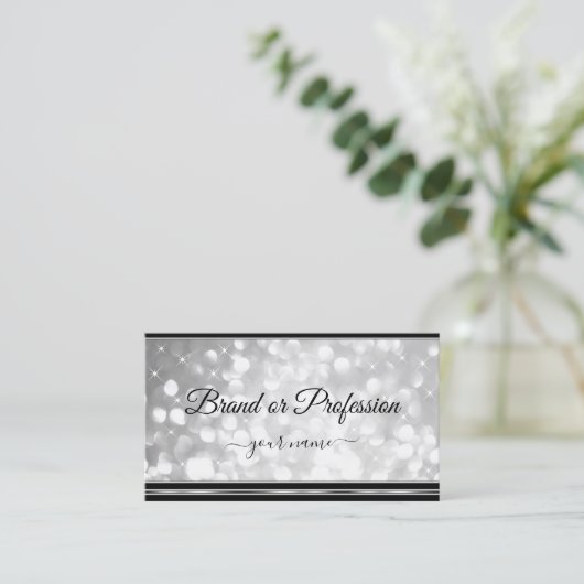 Luxury Silver Glitter Stars Black Silver Border Visitekaartje (Staand voorkant)