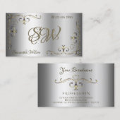 Luxury Silver Gold  Corners Initialen Elegant Visitekaartje (Voorkant / Achterkant)