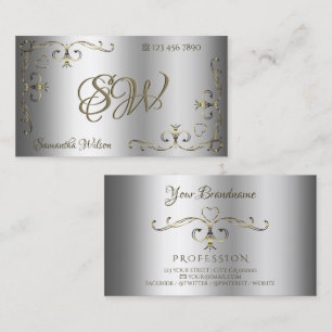 Luxury Silver Gold Corners Initialen Elegant Visitekaartje