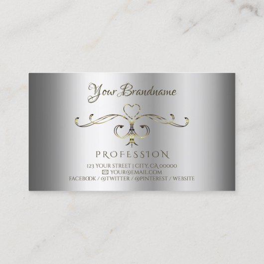 Luxury Silver Gold  Corners Initialen Elegant Visitekaartje (Achterkant)