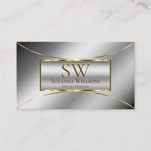 Luxury Silver Gold Decor met Monogram en Foto Visitekaartje (Voorkant)