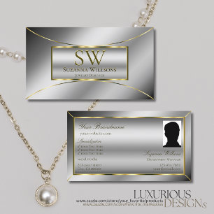 Luxury Silver Gold Decor met Monogram en Foto Visitekaartje