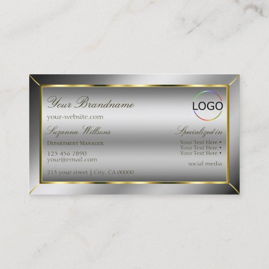 Luxury Silver Gold Decor met monogram en Logo Visitekaartje (Achterkant)