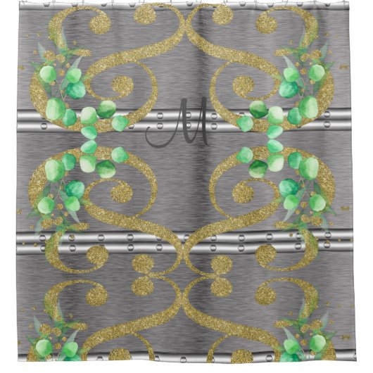 Luxury Silver Gold Glitter Monogram Showgordijn Douchegordijn (Voorkant)