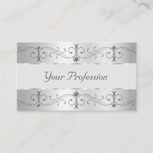 Luxury Silver Grey  Borders Joden voegen foto toe Visitekaartje (Voorkant)