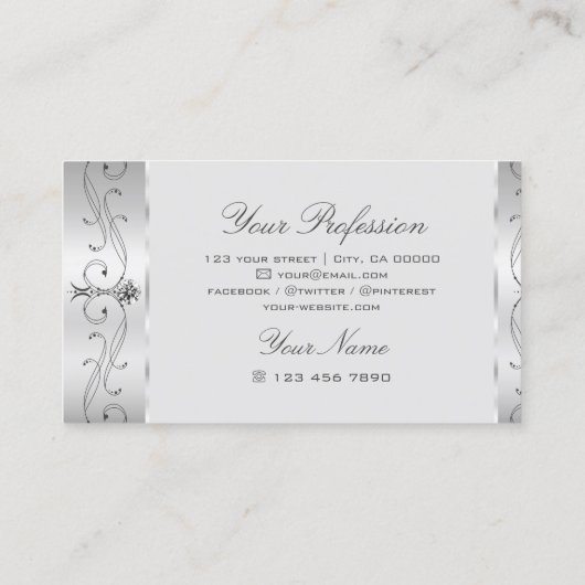 Luxury Silver Grey  Borders Juwelen Ornamenten Visitekaartje (Achterkant)