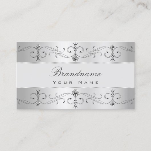 Luxury Silver Grey  Borders Juwelen Ornamenten Visitekaartje (Voorkant)