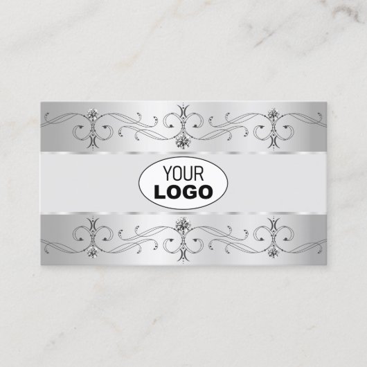 Luxury Silver Grey  Borders Logo en foto's Visitekaartje (Voorkant)