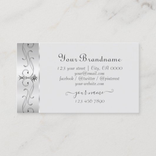 Luxury Silver Grey  Borders Visitekaartje (Achterkant)