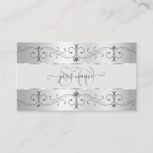 Luxury Silver Grey Borders Visitekaartje (Voorkant)