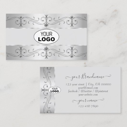 Luxury Silver Grey  Grenzen Juwelen met Logo Visitekaartje (Voorkant / Achterkant)