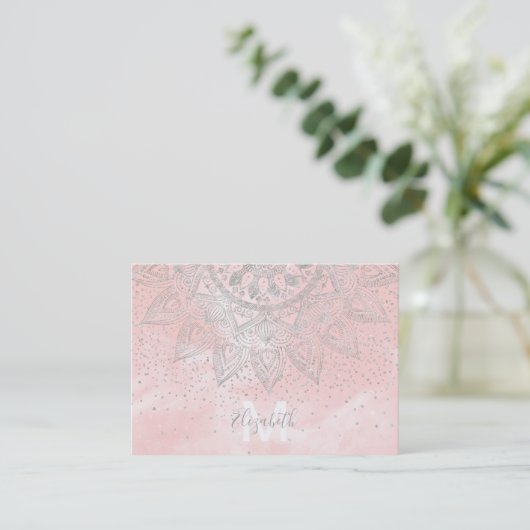 Luxury Silver Grey mandala confetti design Visitekaartje (Staand voorkant)