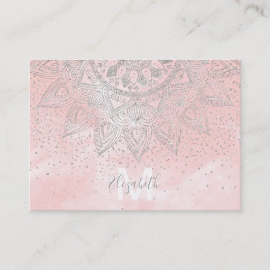 Luxury Silver Grey mandala confetti design Visitekaartje (Voorkant)