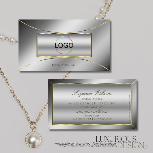 Luxury Silver met Luminous Gold Decor en Logo Visitekaartje
