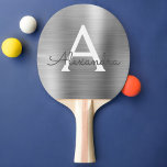 Luxury Silver Metallic Folie Monogram Tafeltennisbatje<br><div class="desc">Luxury Silver Faux Metallic Folie Elegant Monogram Ping Pong Paddle. Deze monogrammed Ping Pong Paddle kan worden aangepast om uw initiaal en voornaam te omvatten en maakt een groot meisje verjaardag of een huwelijksbacheloretparty gift.</div>