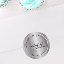 Luxury Silver Metallic Round Return-adreslabel Ronde Sticker