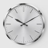 Luxury Silver Minimalist Modern Brushed Metal Grote Klok (Voorkant)