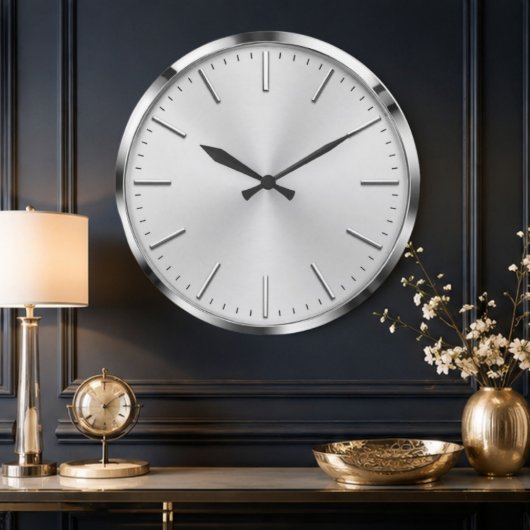 Luxury Silver Minimalist Modern Brushed Metal Grote Klok