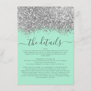 Luxury Silver Mint Glitter Confetti Wedding Detail Informatiekaartje
