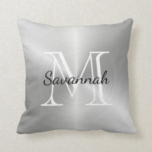 Luxury Silver Monogram Faux Metal Kussen