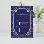 Luxury Silver Navy Blue Great 20s Wedding RSVP Kaartje (Staand voorkant)