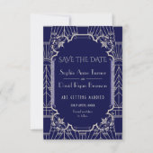 Luxury Silver Navy Blue Great Gatsby 20s Wedding Save The Date (Voorkant)