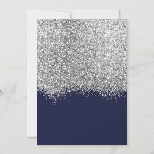 Luxury Silver Navy Glitter Confetti Wedding Save The Date (Achterkant)