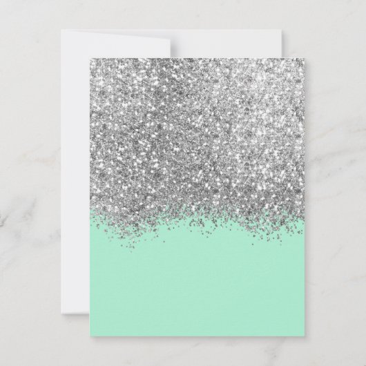 Luxury Silver Neo Mint Glitter Confetti Wedding RSVP Kaartje (Achterkant)