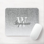 Luxury Silver Ombre Faux Glitter Monogram Muismat (Met muis)