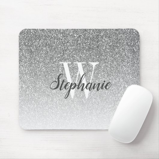 Luxury Silver Ombre Faux Glitter Monogram Muismat (Met muis)