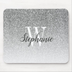 Luxury Silver Ombre Faux Glitter Monogram Muismat