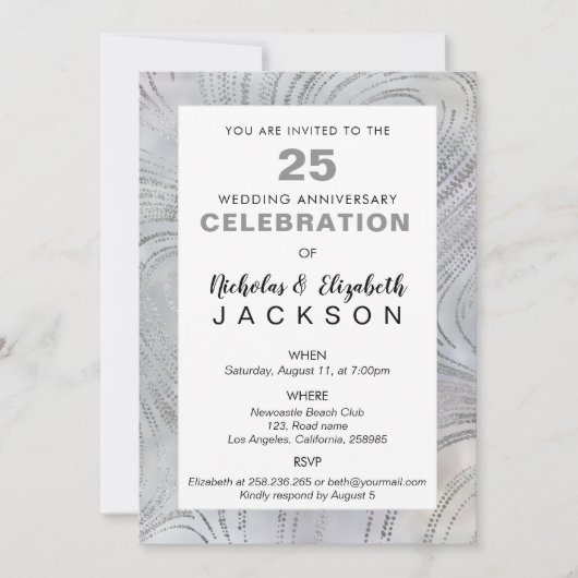 Luxury Silver op Pearl 25th Jubileum Party Kaart (Voorkant)