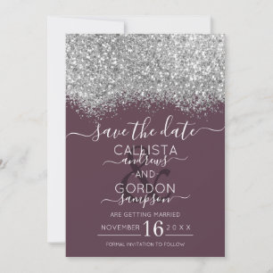 Luxury Silver Paarse Glitter Confetti Wedding Save The Date