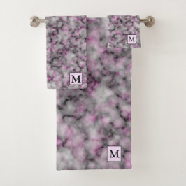 Luxury Silver Pink Marble Monogrammed Bad Handdoek