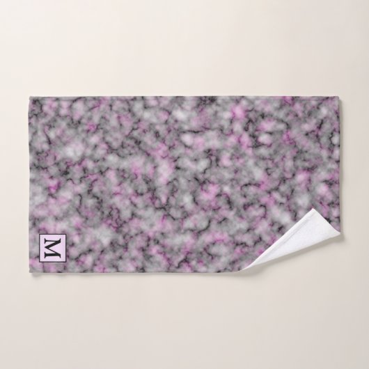 Luxury Silver Pink Marble Monogrammed Bad Handdoek (Handdoek)