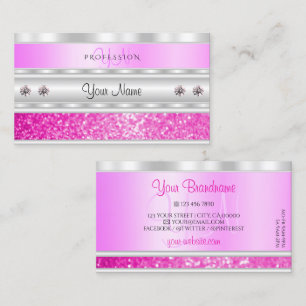 Luxury Silver Pink Sparking Glitter met Monogram Visitekaartje