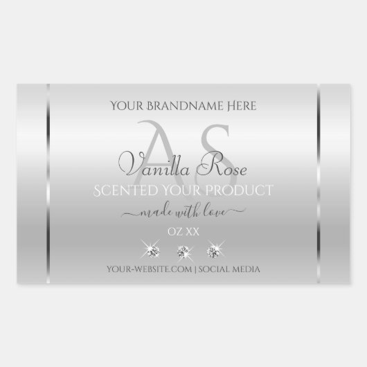 Luxury Silver Product Labels Diamonds en Monogram (Voorkant)