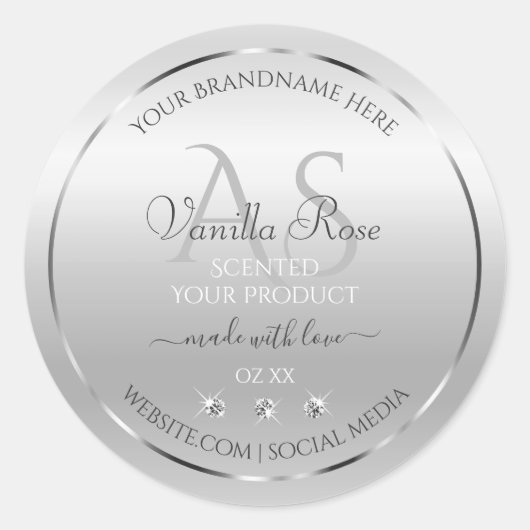 Luxury Silver Product Labels Diamonds en Monogram (Voorkant)