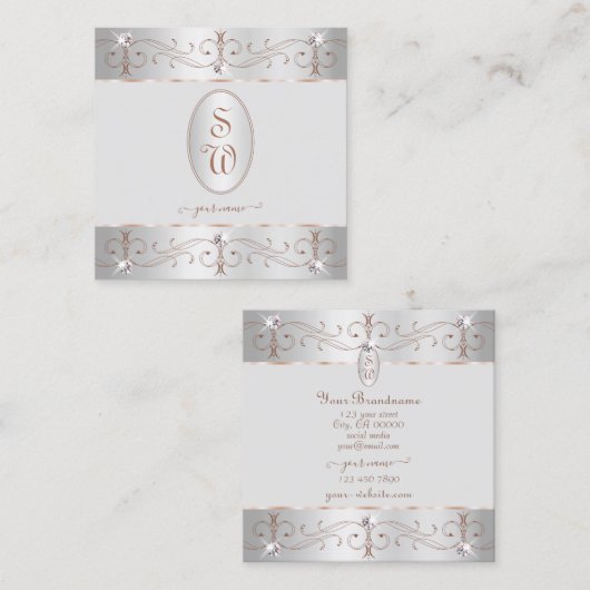 Luxury Silver Roos Gold Ornamenten Initialen Vierkante Visitekaartje (Voorkant / Achterkant)