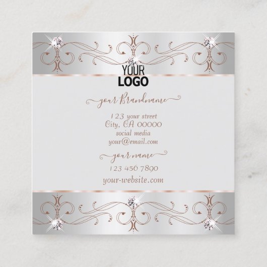 Luxury Silver Roos Gold  Ornamenten met Logo Vierkante Visitekaartje (Achterkant)