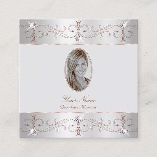 Luxury Silver Roos Gold  Ornamenten Voeg foto toe Vierkante Visitekaartje (Voorkant)