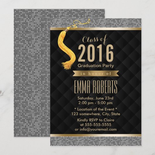 Luxury Silver Sequin Border Modern Afstuderen Kaart (Voorkant / Achterkant)