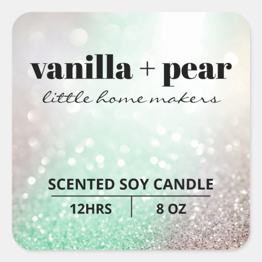 Luxury Silver Shimmer Mint Candle Labels (Voorkant)