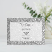 Luxury silver sparkly glitter glam Details Card Informatiekaartje (Staand voorkant)