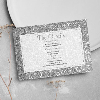 Luxury silver sparkly glitter glam Details Card Informatiekaartje