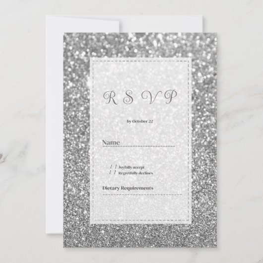 Luxury silver sparkly glitter glam RSVP  Kaart (Voorkant)