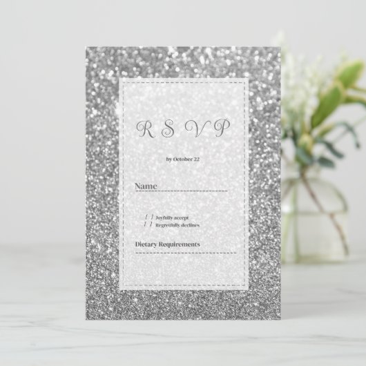 Luxury silver sparkly glitter glam RSVP  Kaart (Staand voorkant)