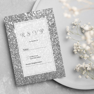 Luxury silver sparkly glitter glam RSVP  Kaart
