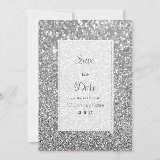Luxury silver sparkly glitter glam Save The Date  Kaart (Voorkant)