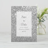 Luxury silver sparkly glitter glam Save The Date  Kaart (Staand voorkant)